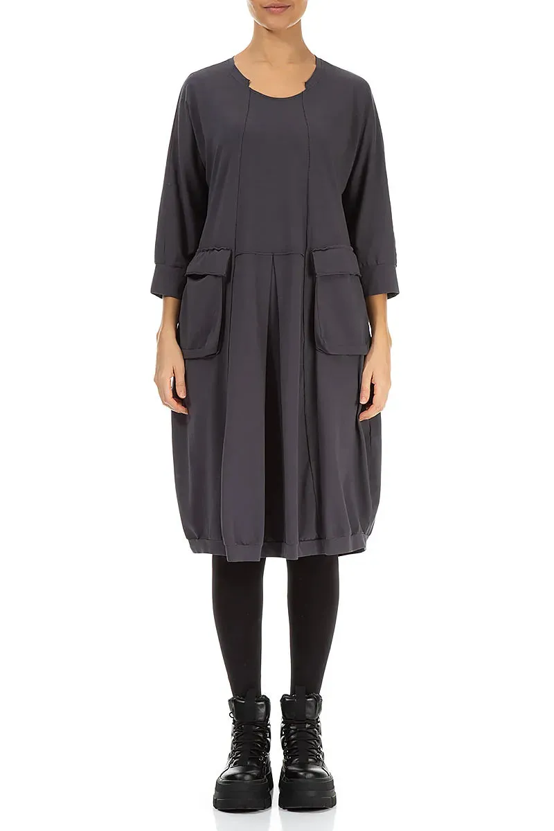Large Pockets Graphite Cotton Dress Breathable mesh lining Modern Outfit