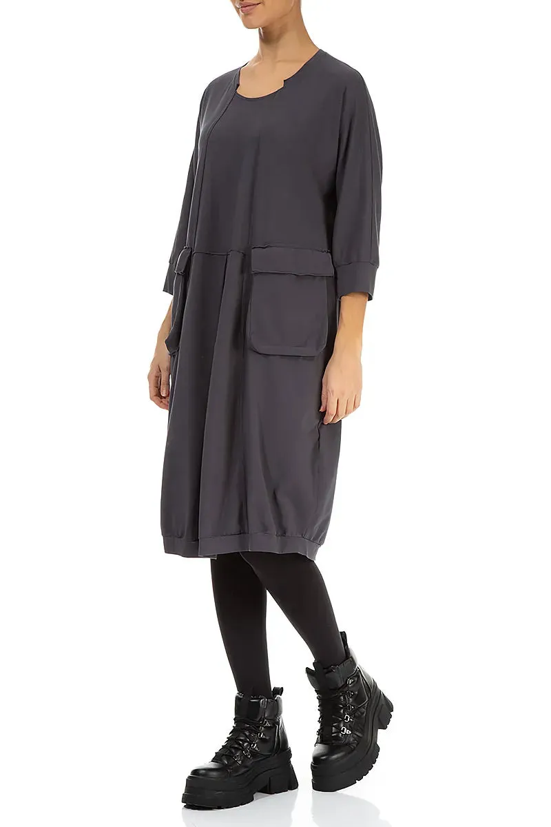 Large Pockets Graphite Cotton Dress Chic Edge