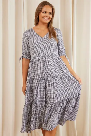 Bamboo Path High impact Check Midi Dress V-neck Short Sleeve