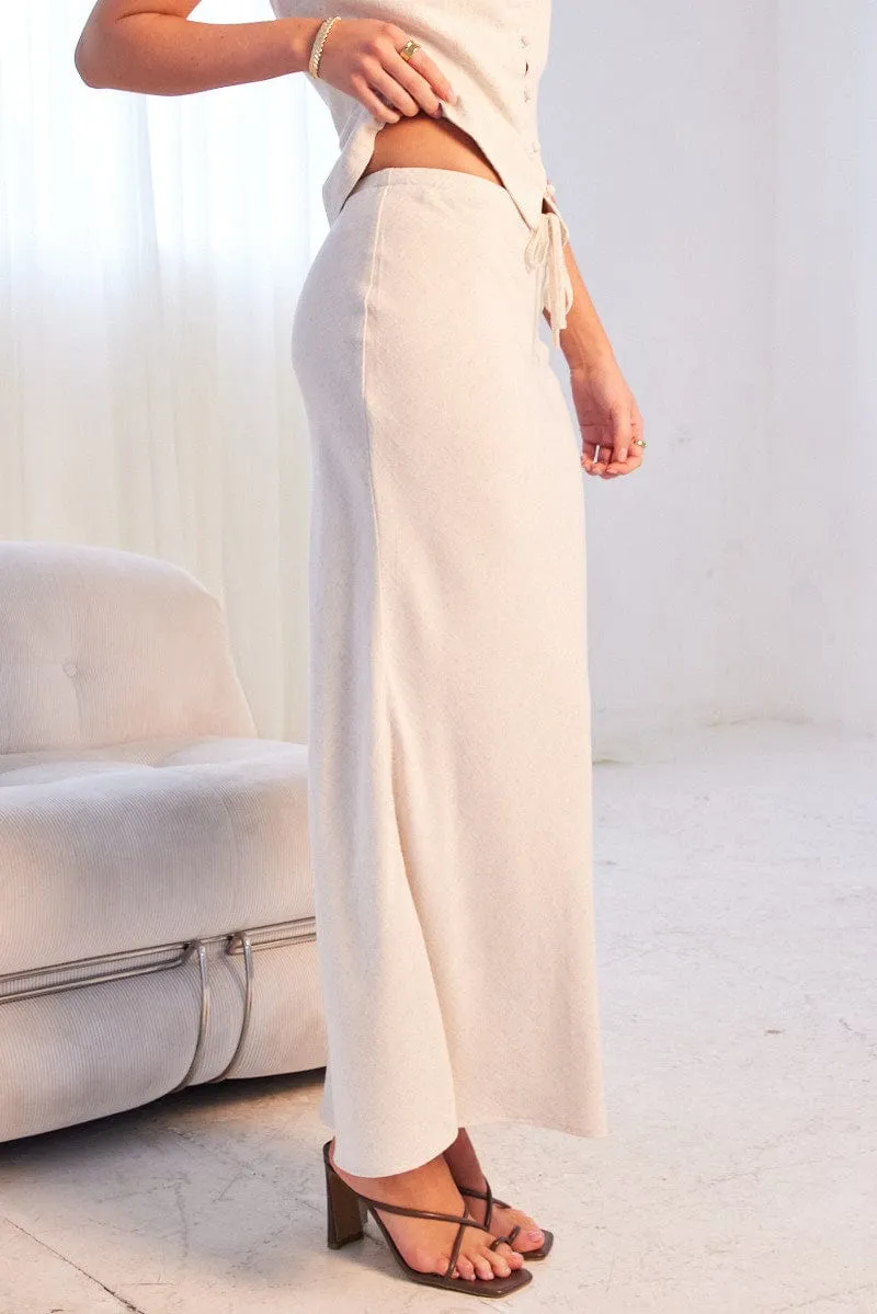 Seasonal special Neat Style Beige Slip Skirt Midi Linen Blend