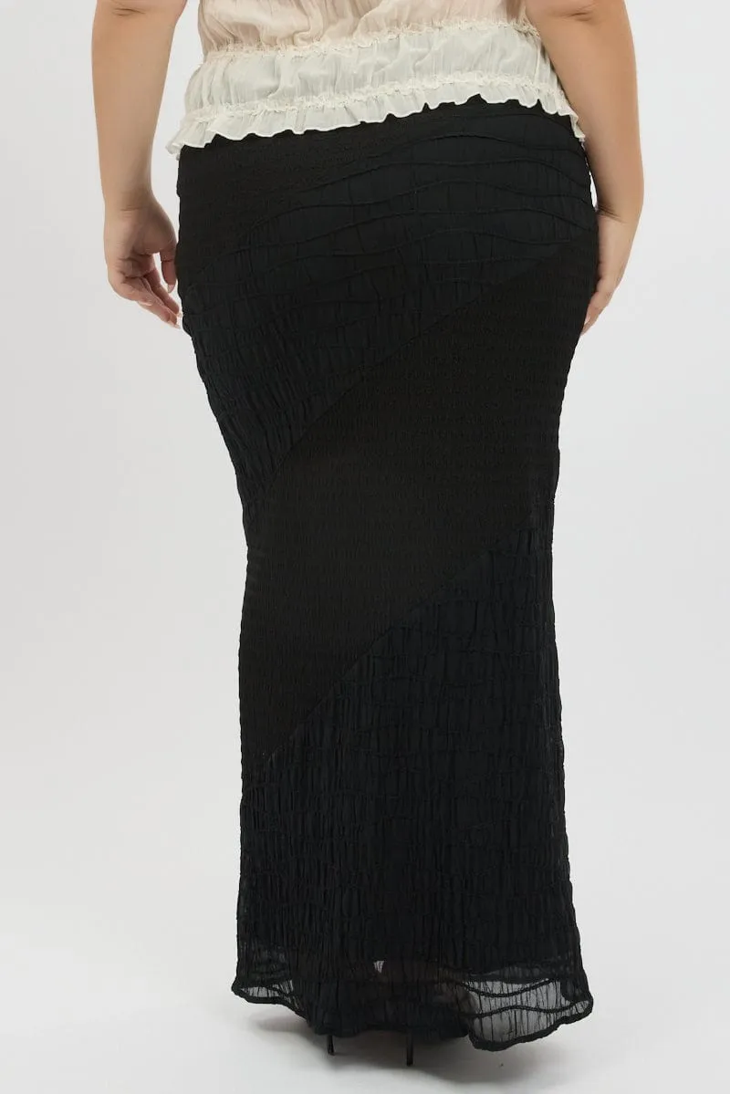 Black Panel Detail Mixed Media Maxiskirt High low hem Sleek Detail