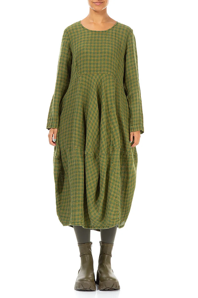MultiPurposePockets Drive Core Balloon Green Check Linen Dress