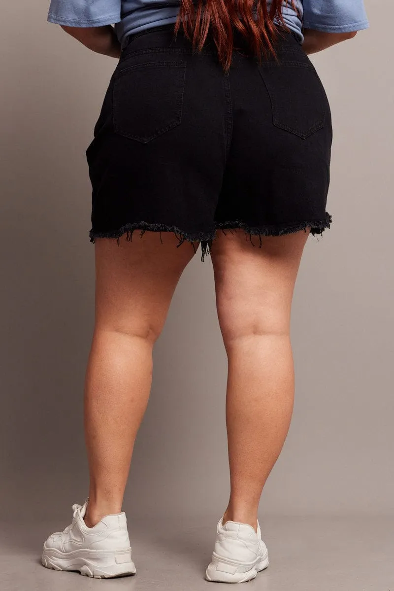 Black Relaxed Short High Rise Universal Clasp Mechanism EcoDye Process