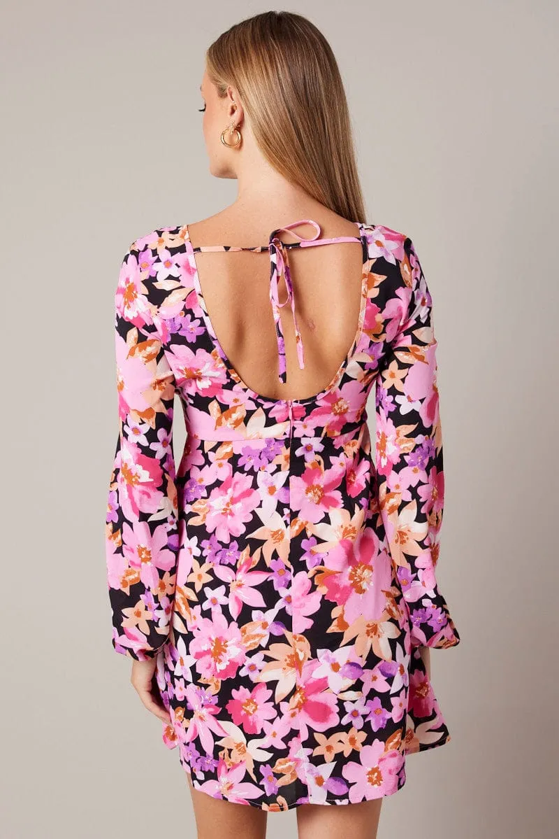 Black Floral Ballon Sleeve Dress Keyhole Swishy Skater Dress Harbor Stroll Designed with a simple yet elegant cut this dress works for both casual and formal occasions