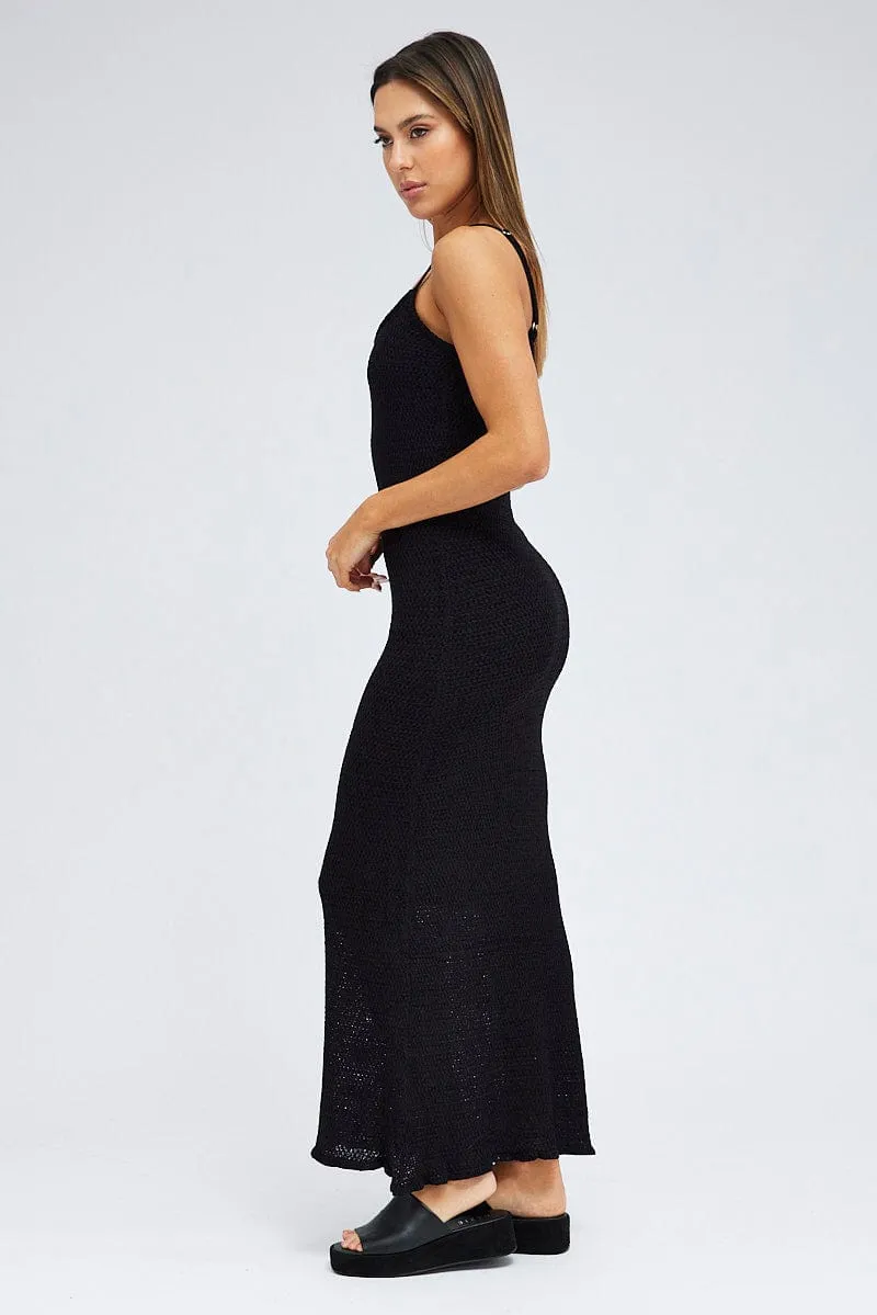 Beautiful event maxi Day Warm Black Knit Dress Maxi Crochet
