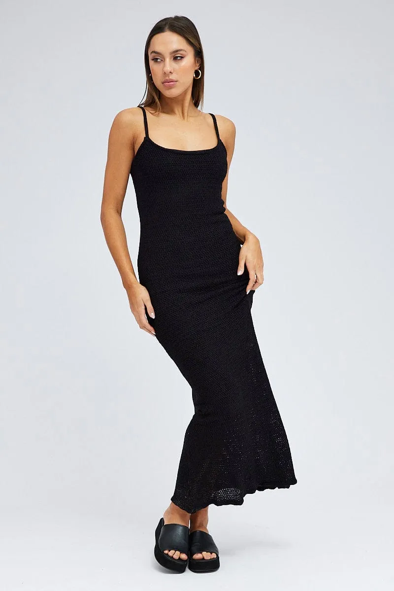 Black Knit Dress Maxi Crochet Soft draping maxi