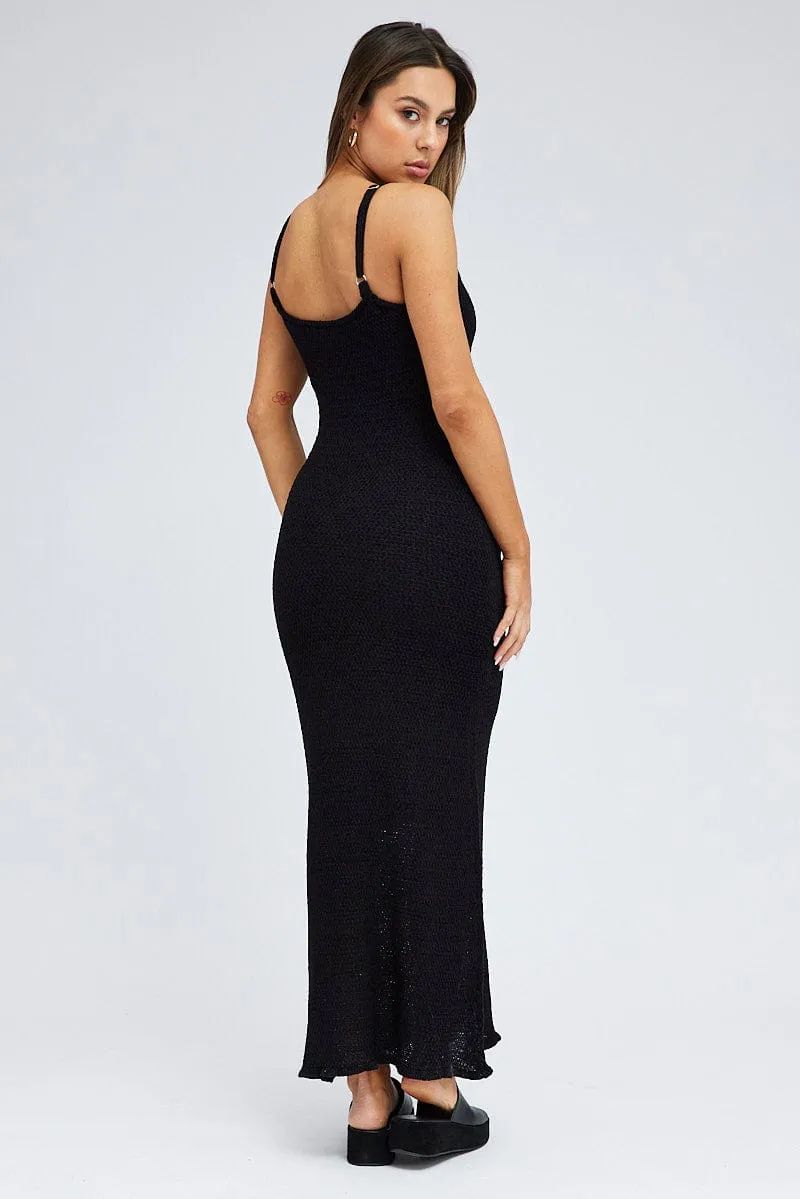 Black Knit Dress Maxi Crochet Light and breathable fabric