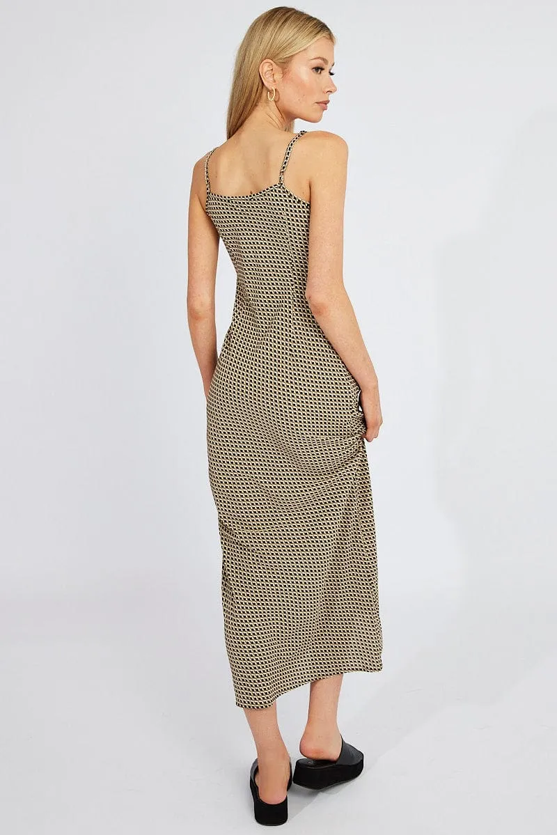 The dress??s simple design allows you to dress it up or down depending on your style Brown Geo Maxi Dress Bias Cut