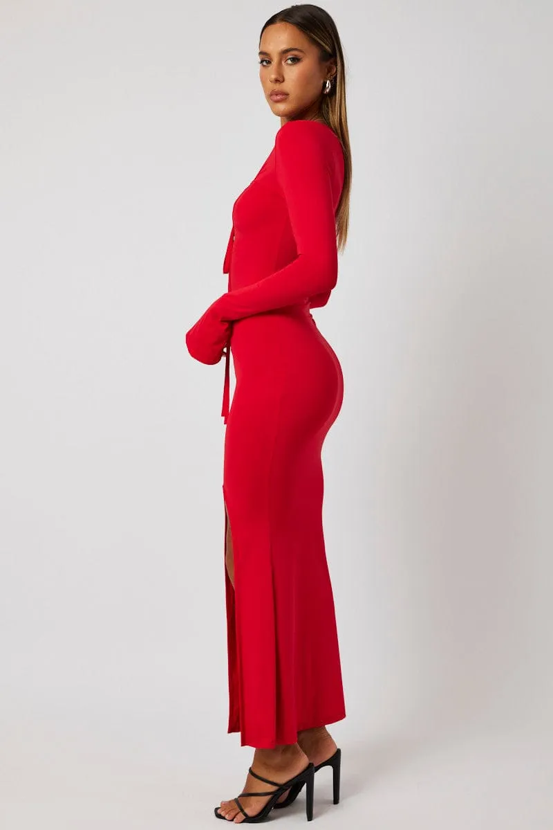 This maxi dress offers a comfortable and flattering fit for any occasion Red Maxi Dress Strappy Flared Sleeve Bodycon Dress