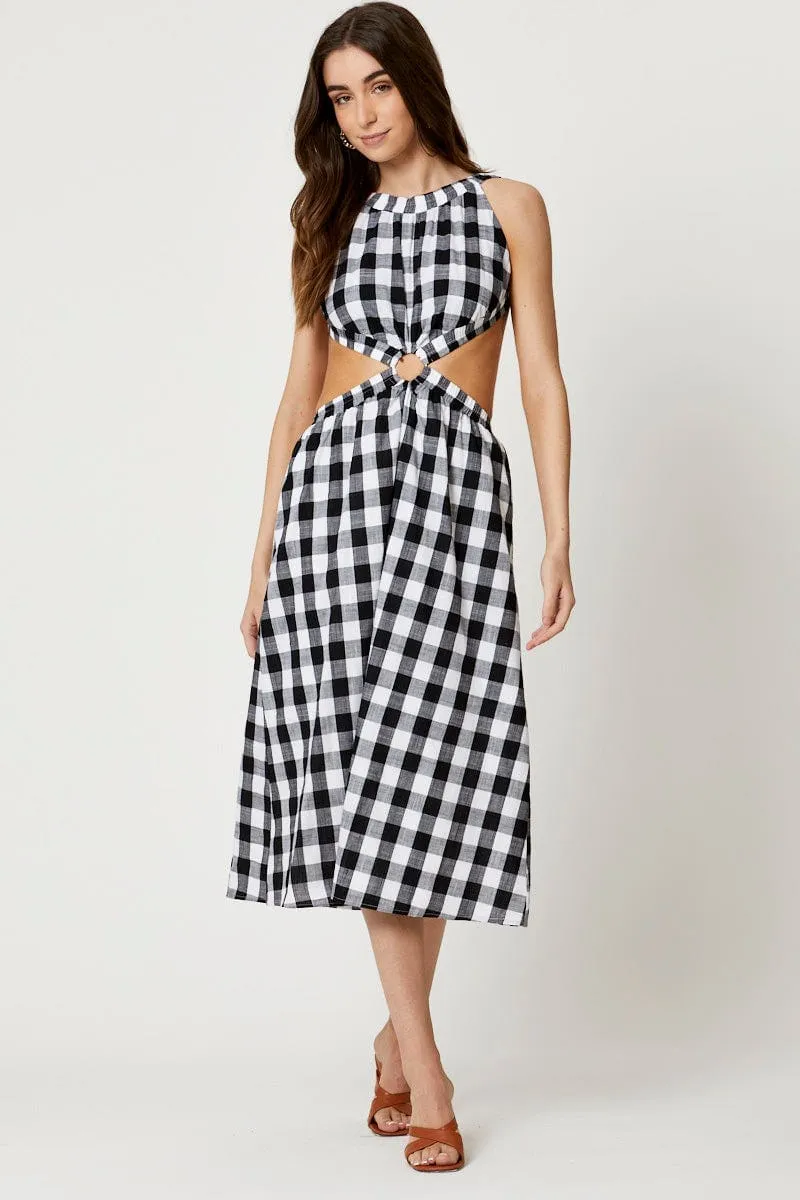 Jade Glow Check Cut Out Dress Sleeveless Maxi