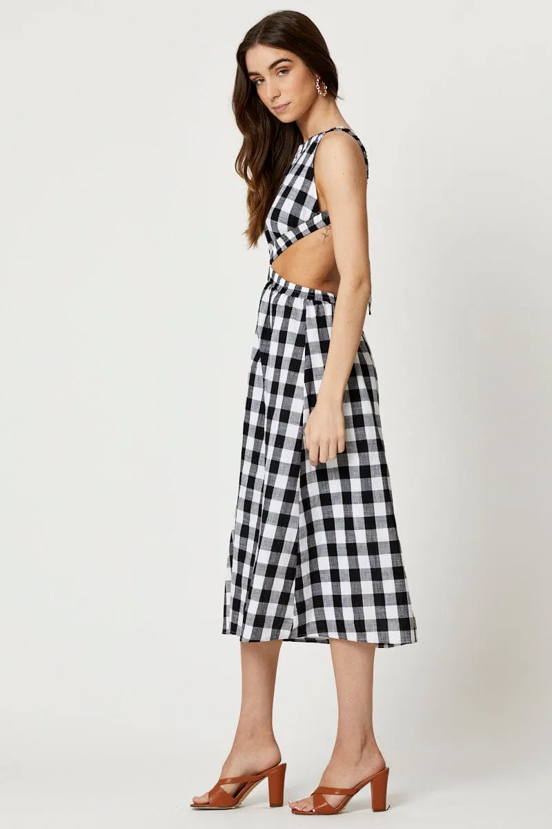 Pastel Sky Ivory Shine Check Cut Out Dress Sleeveless Maxi