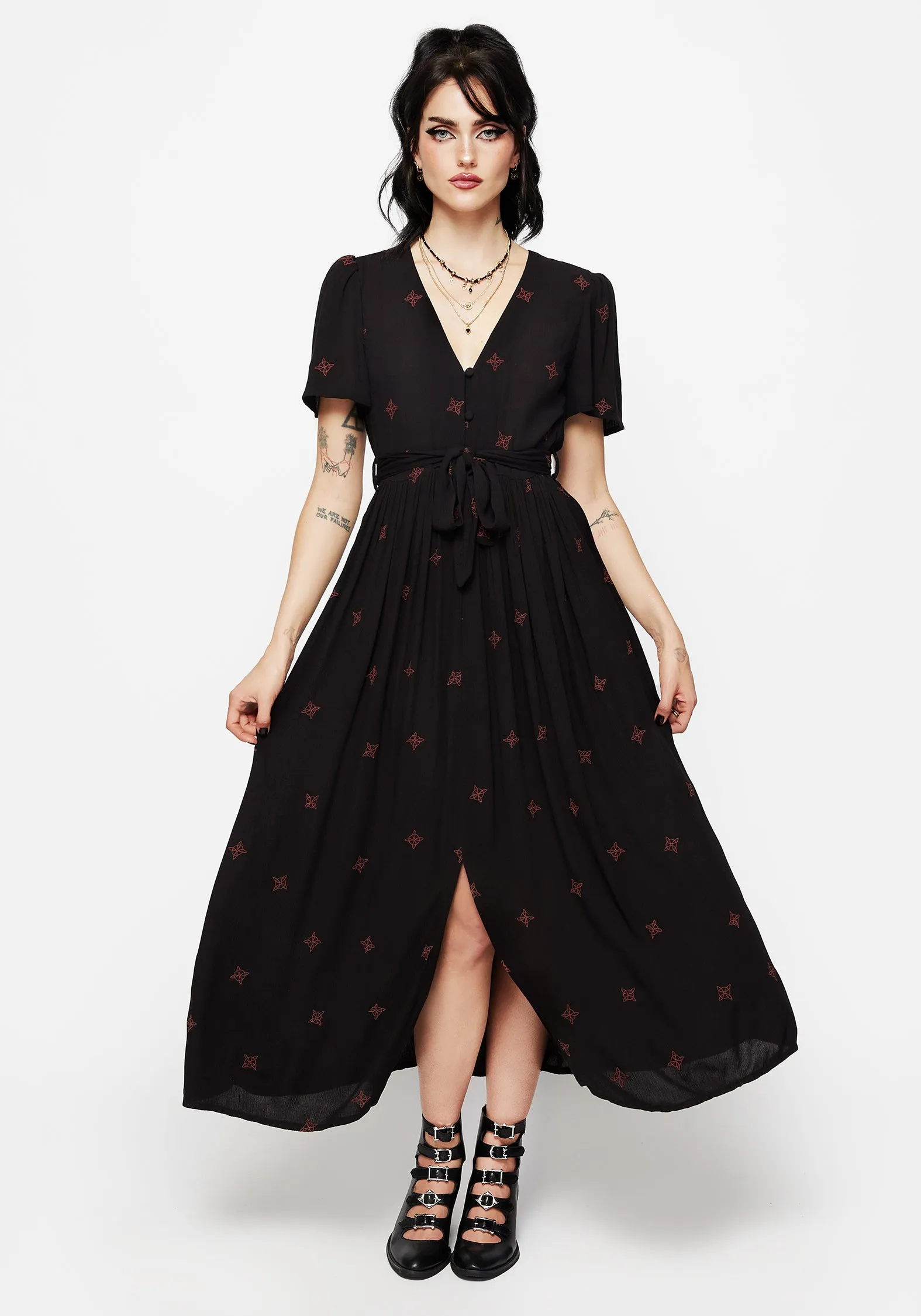 Sublime Witches Knot Embroidered Button Up Midi Dress All-day wear midi Valley Path