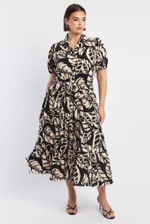 Black Floral Midi Dress Short Sleeve Shirt Floral Bright Ray Trendy Essentials