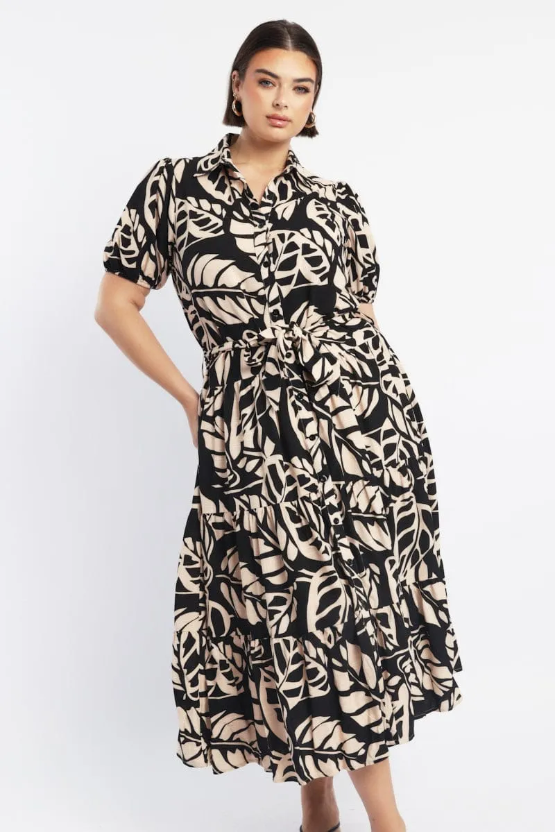 Black Floral Midi Dress Short Sleeve Shirt Floral Birthday Dinner