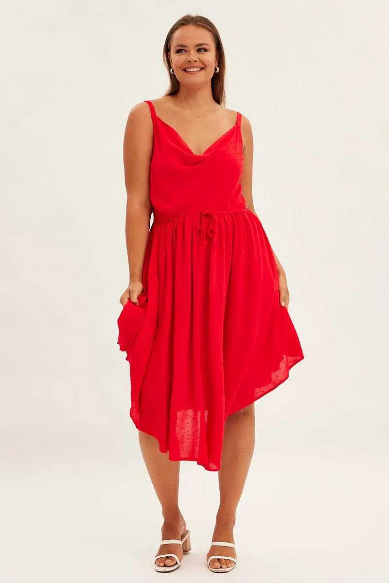 Windy Ready Clear Sky Red Party Dress Strappy V Hem Crinkle Dobby Viscose