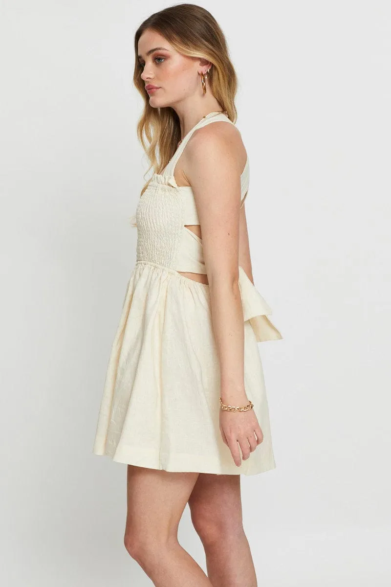 Sleek Fit Beige Mini Dress Linen