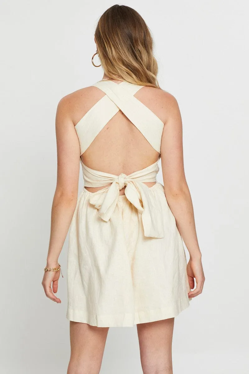 Beige Mini Dress Linen Party Fresh Stylish mini for brunch