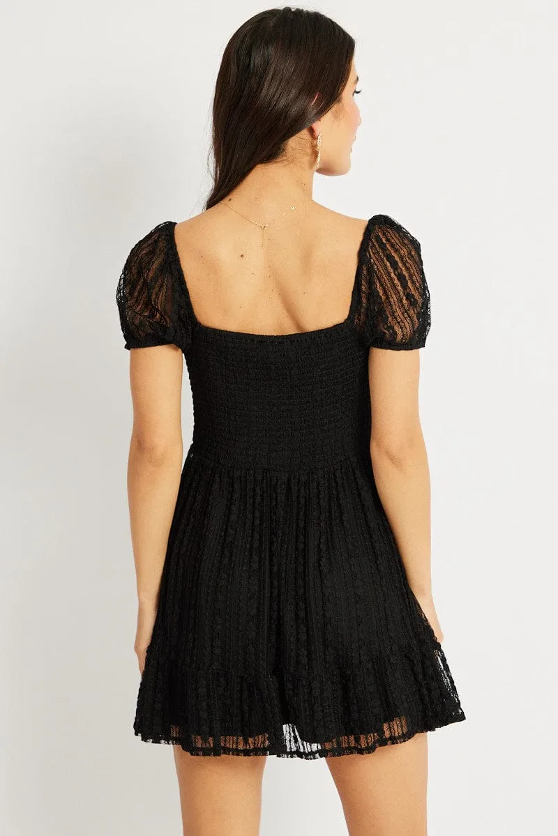 Trend Glow Black Fit And Flare Dress Mini Lace