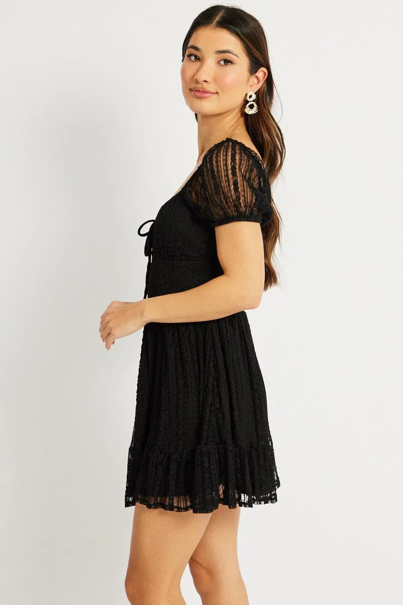 Black Fit And Flare Dress Mini Lace Breathable fabric Comfortable summer outing dress