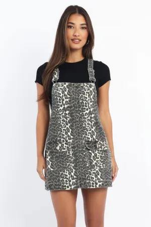 Brown Animal Print Overall Mini Dress Stage Glow Party Vibe