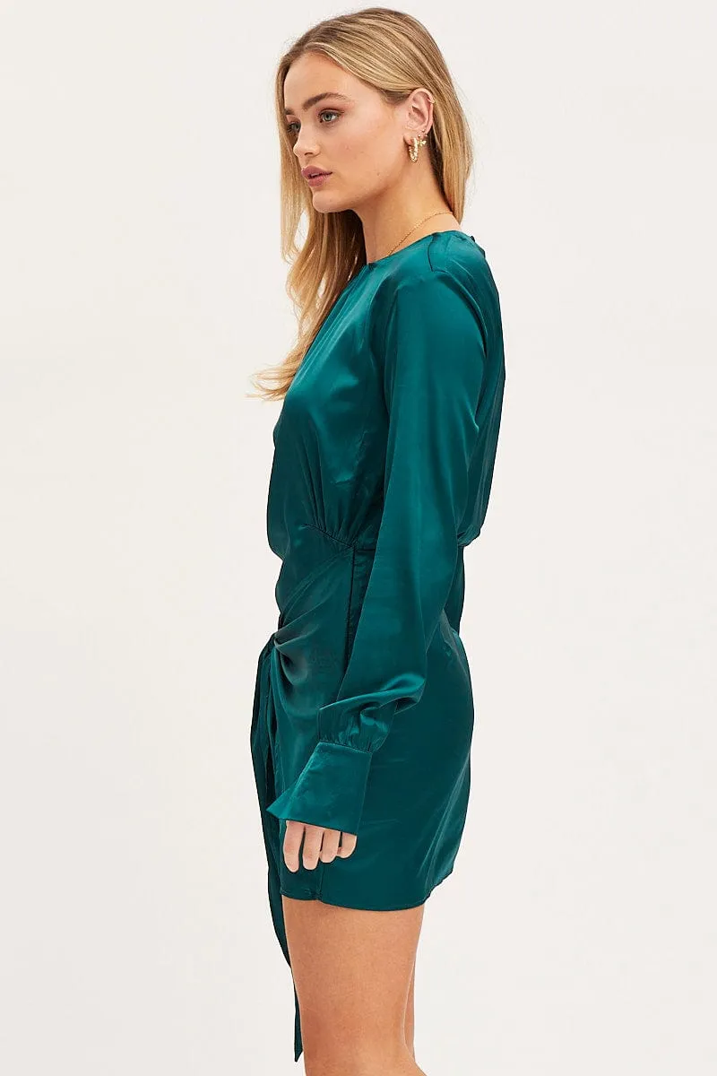 Modern Muse Green Mini Dress Long Sleeve Evening
