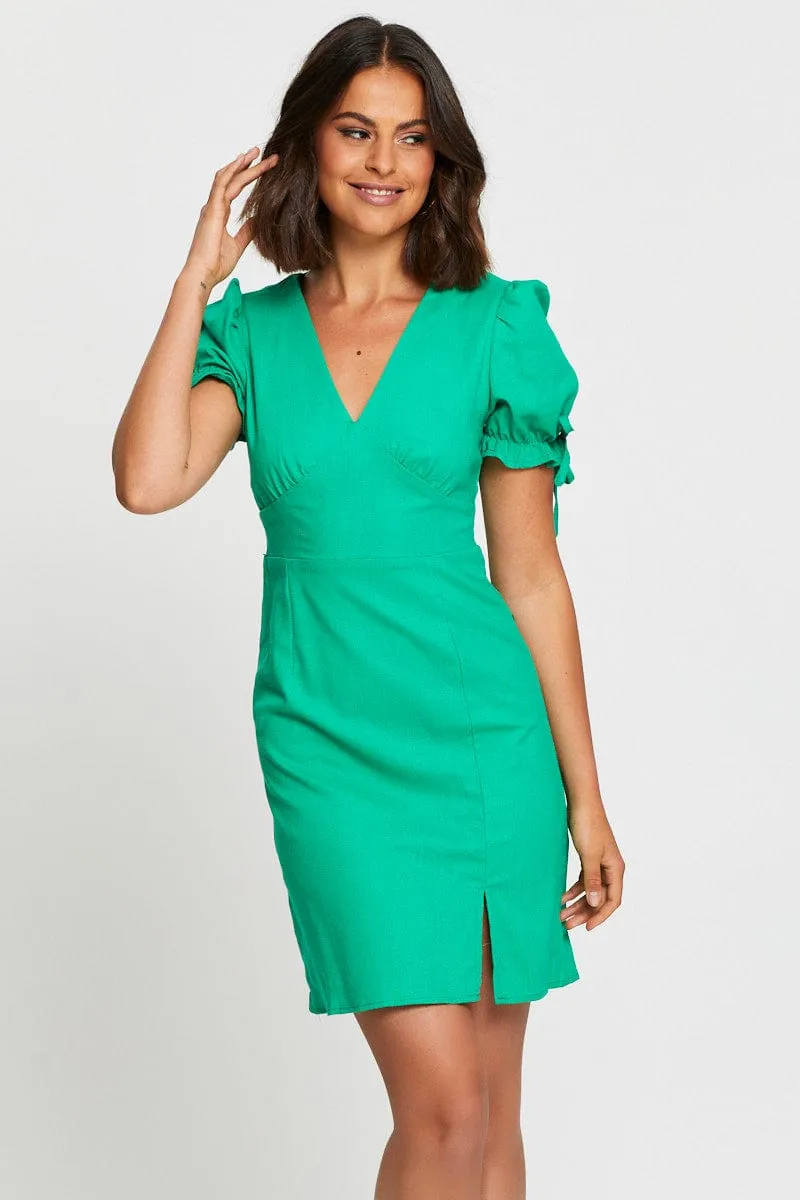 Fresh Look Green Mini Dress V Neck