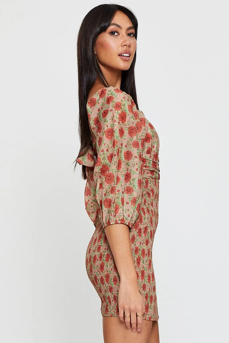 Print Mini Dress Long Sleeve Bodycon Bold Silhouette