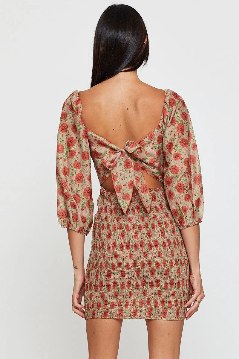 Elegant formal mini gown Perfect Fit Print Mini Dress Long Sleeve Bodycon