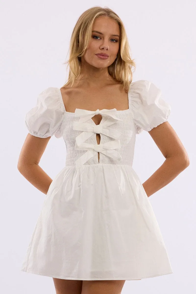 Shine Edge Fast Life White Mini Dress Ribbon Detail
