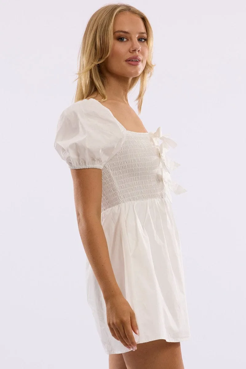 White Mini Dress Ribbon Detail Skin Glow