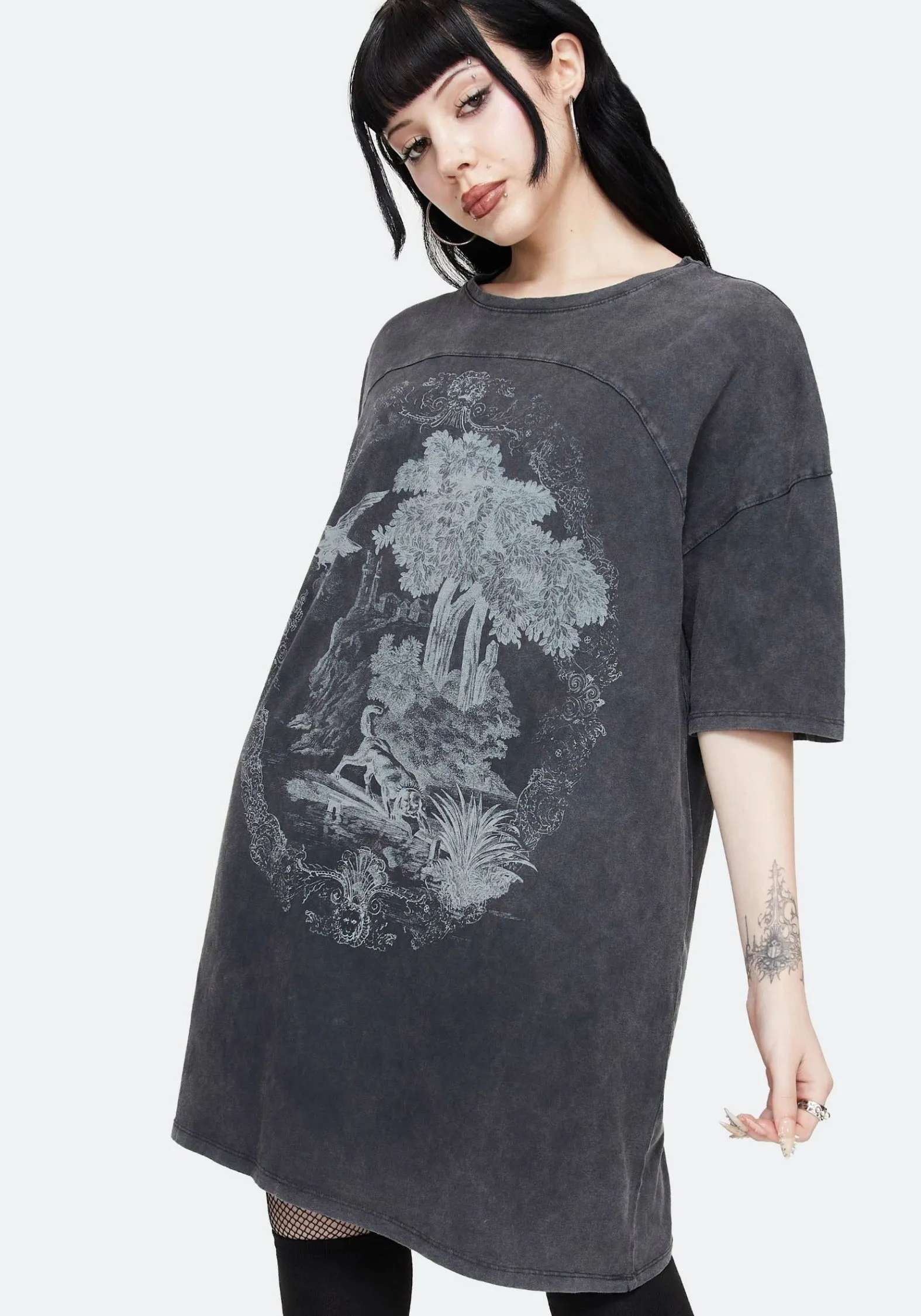 Floral Fit Light Fresh Wicked Toile Dropped Shoulder Cotton Tee Dress