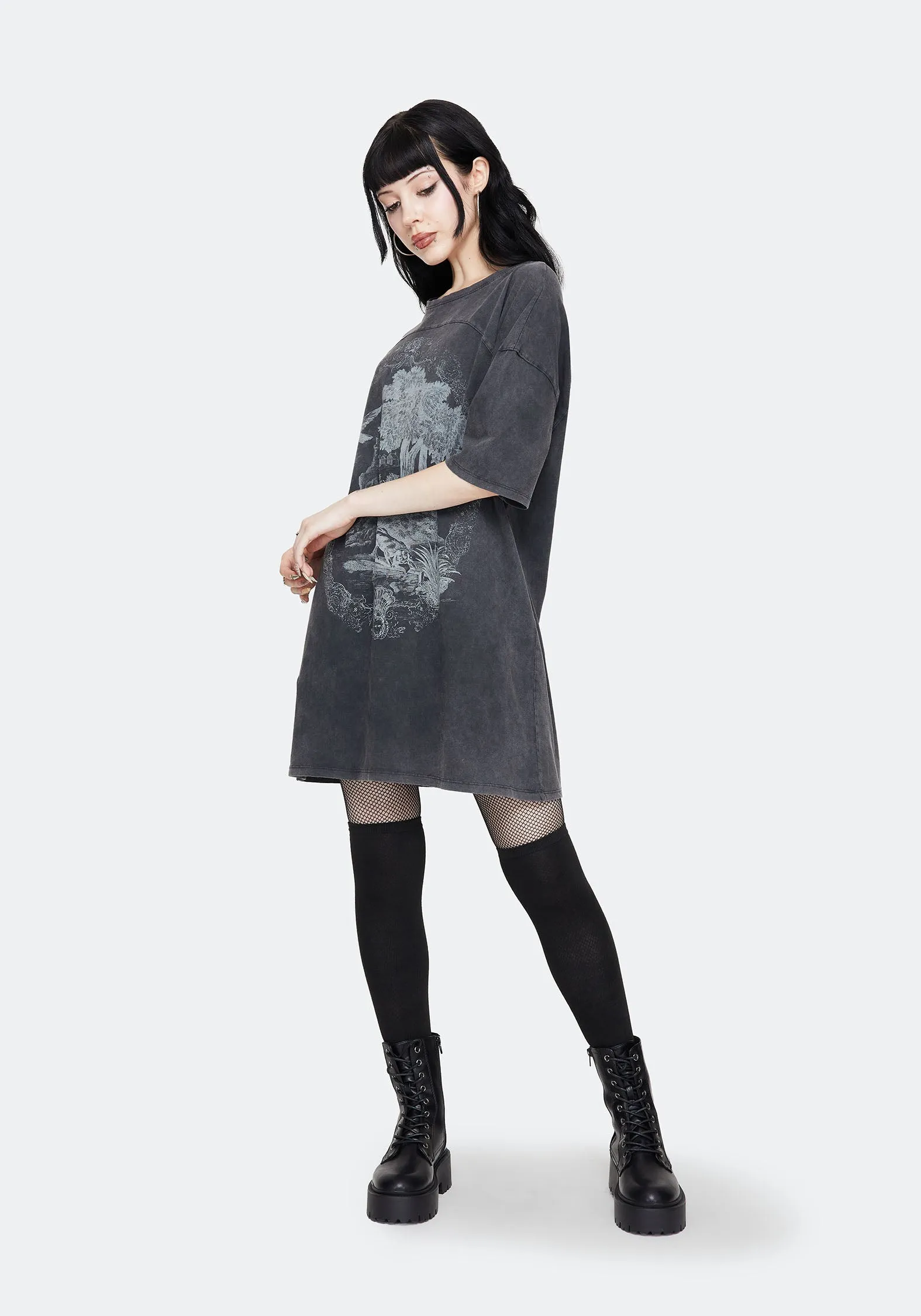 Floral Appeal Wicked Toile Dropped Shoulder Cotton Tee Dress