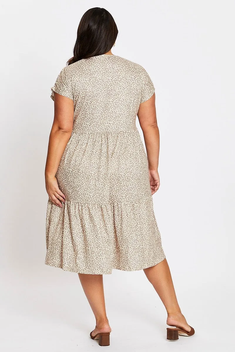 Animal Print Short Sleeve Leopard Dress Feminine Design