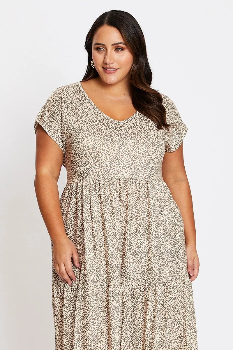 Animal Print Short Sleeve Leopard Dress Sunrise Feel