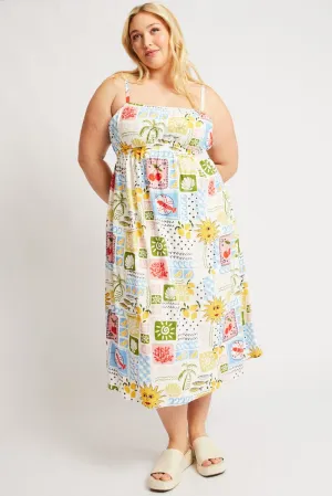 Multi Abstract Midi Dress Sleeveless Linen Blend Modern Appeal Chic everyday outfit