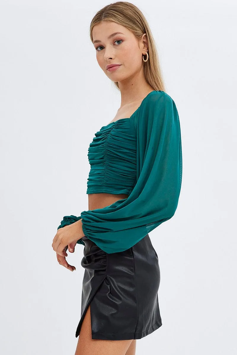 Black PU Mini Skirt Slit Mid rise Mix Culture
