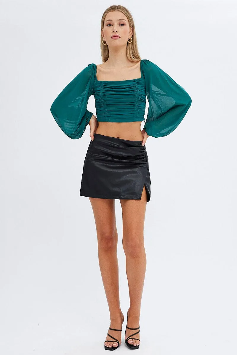 Trendy Mood Black PU Mini Skirt Slit Mid rise
