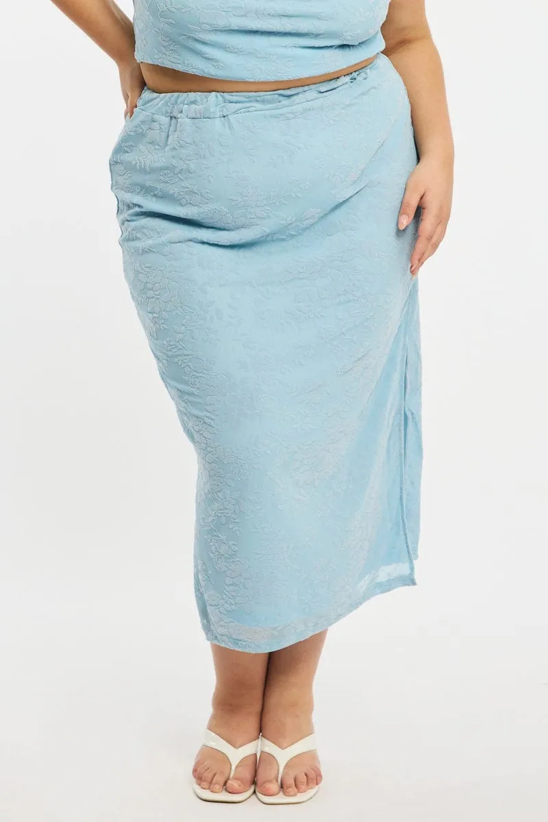 Anti Pilling Fabric Blue Mesh Midi Skirt
