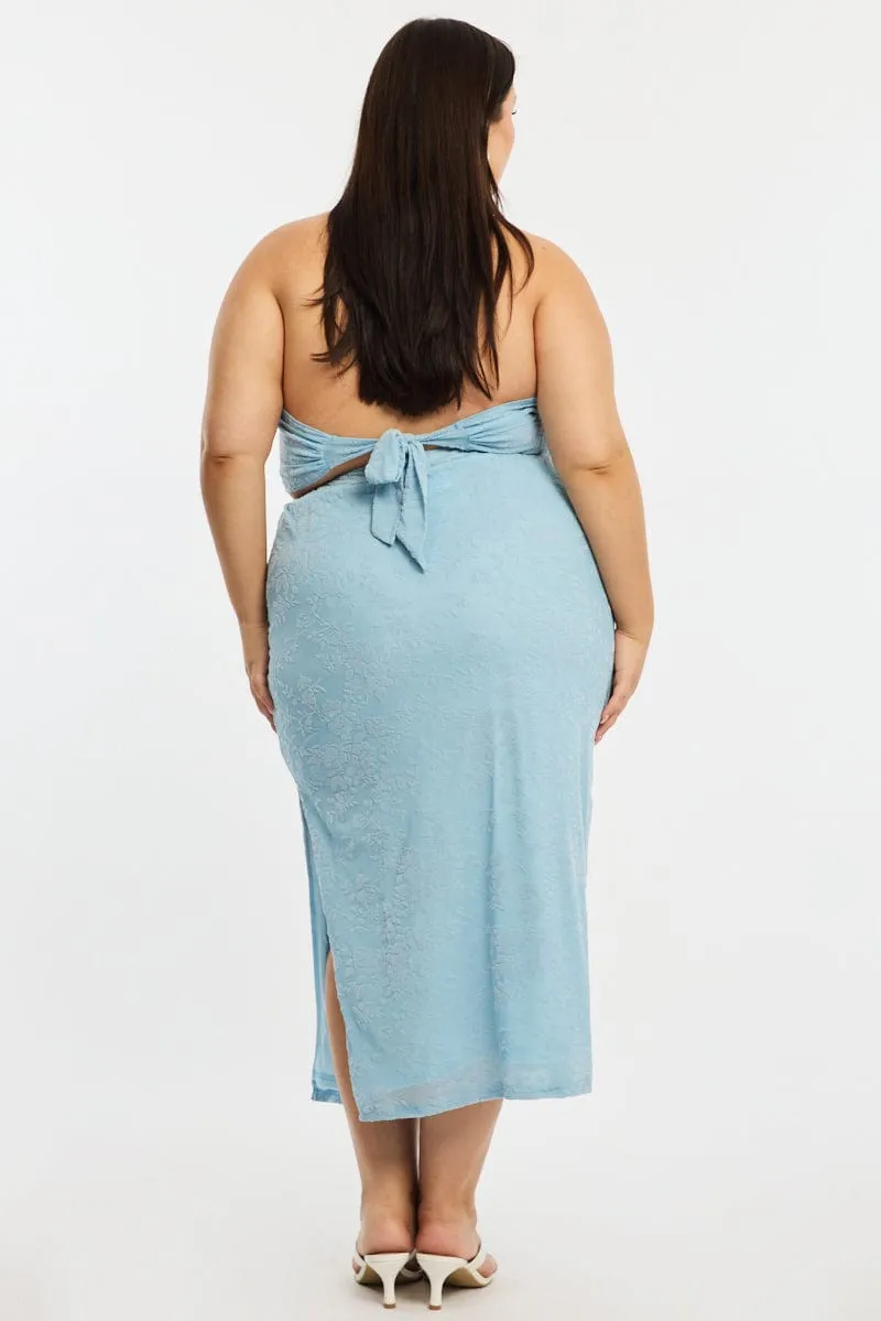 Blue Mesh Midi Skirt Classic Choice Diagonal Slit