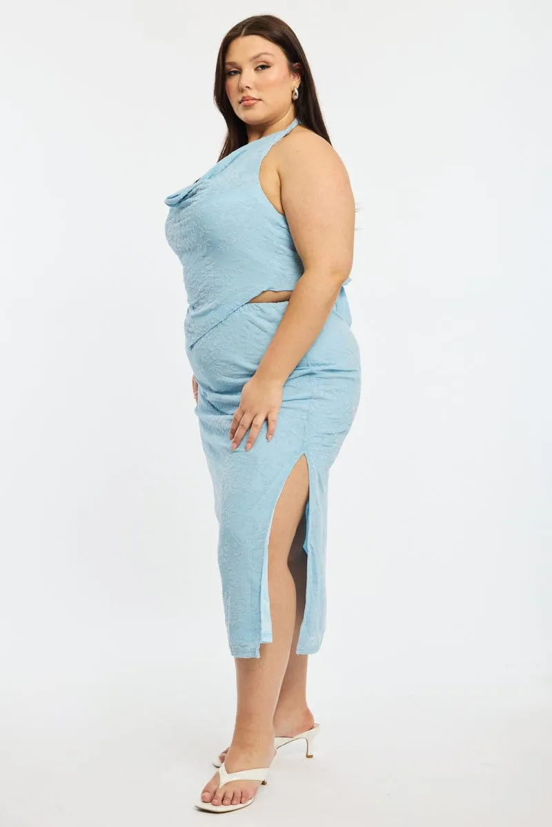 Blue Mesh Midi Skirt Relax Outfit