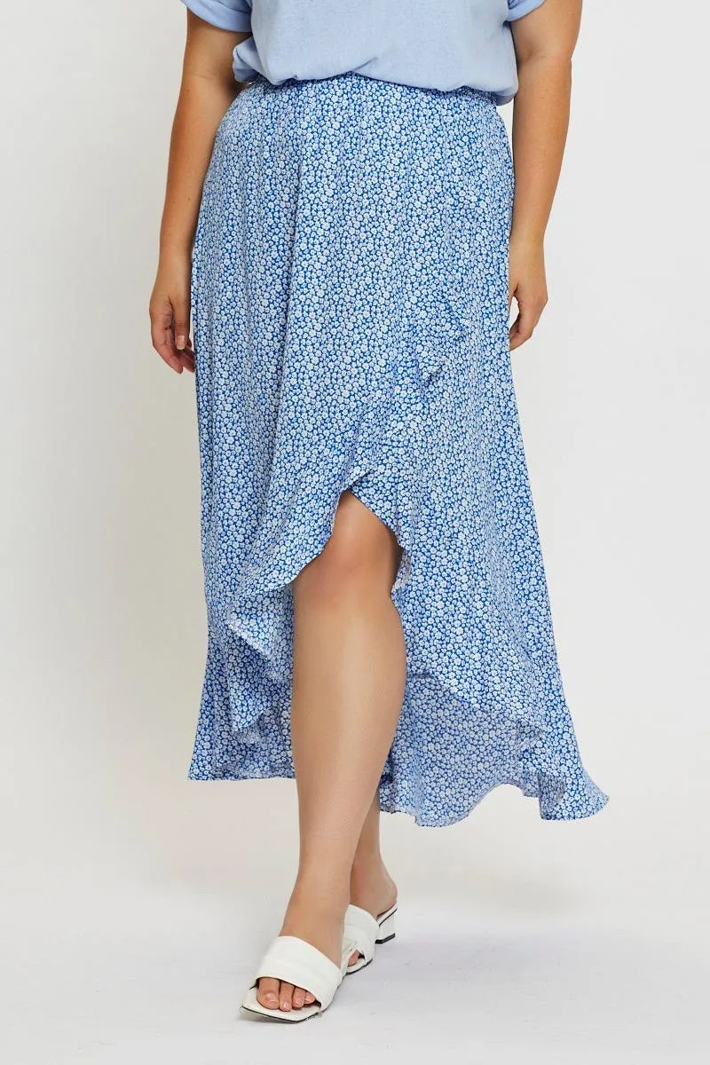 Ditsy Print Wrap Skirt Midi High Waist Leather Look Easy Style