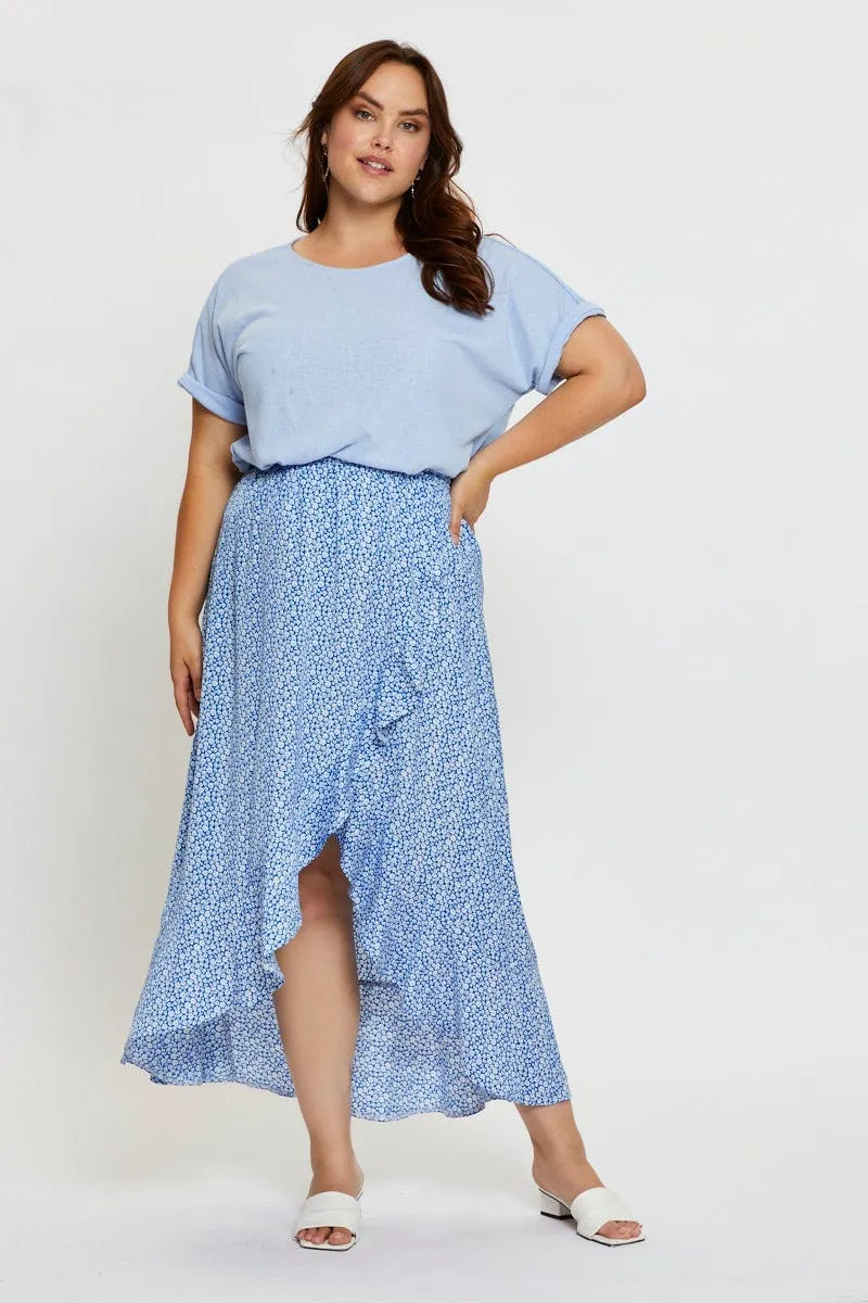 Ditsy Print Wrap Skirt Midi High Waist Everyday Essential Simple Look