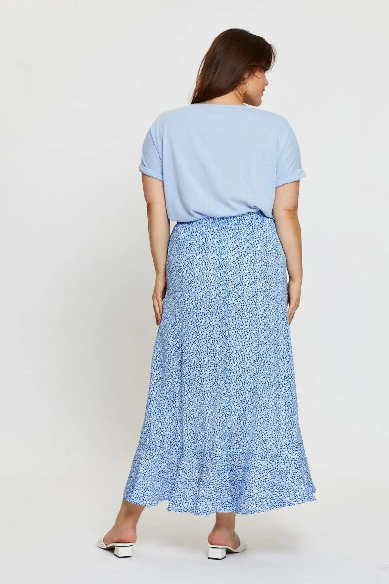 Unisex style Ditsy Print Wrap Skirt Midi High Waist