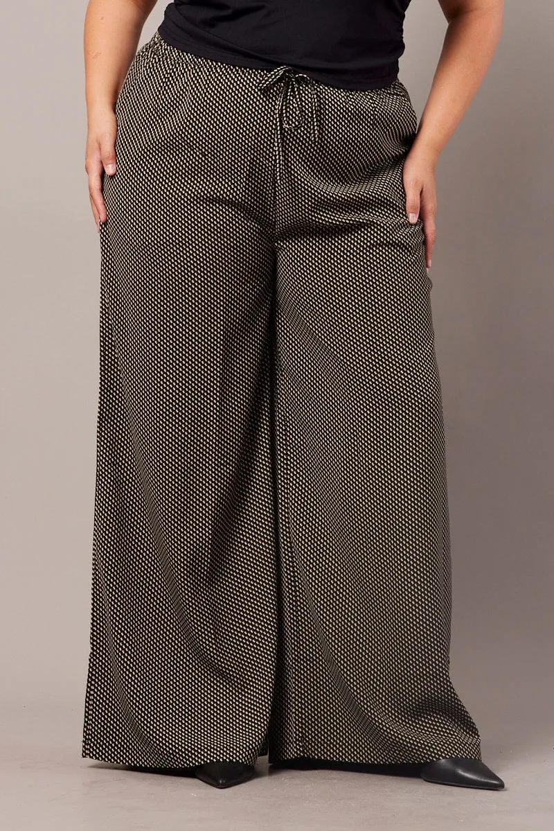 Dynamic Motion Black Geo Wide Leg Pants High Rise