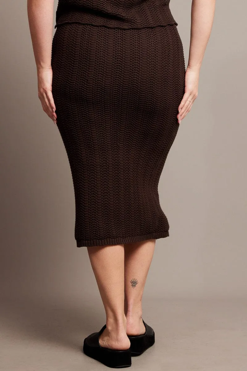 Low Impact Dye Brown Crochet Look Knit Skirt