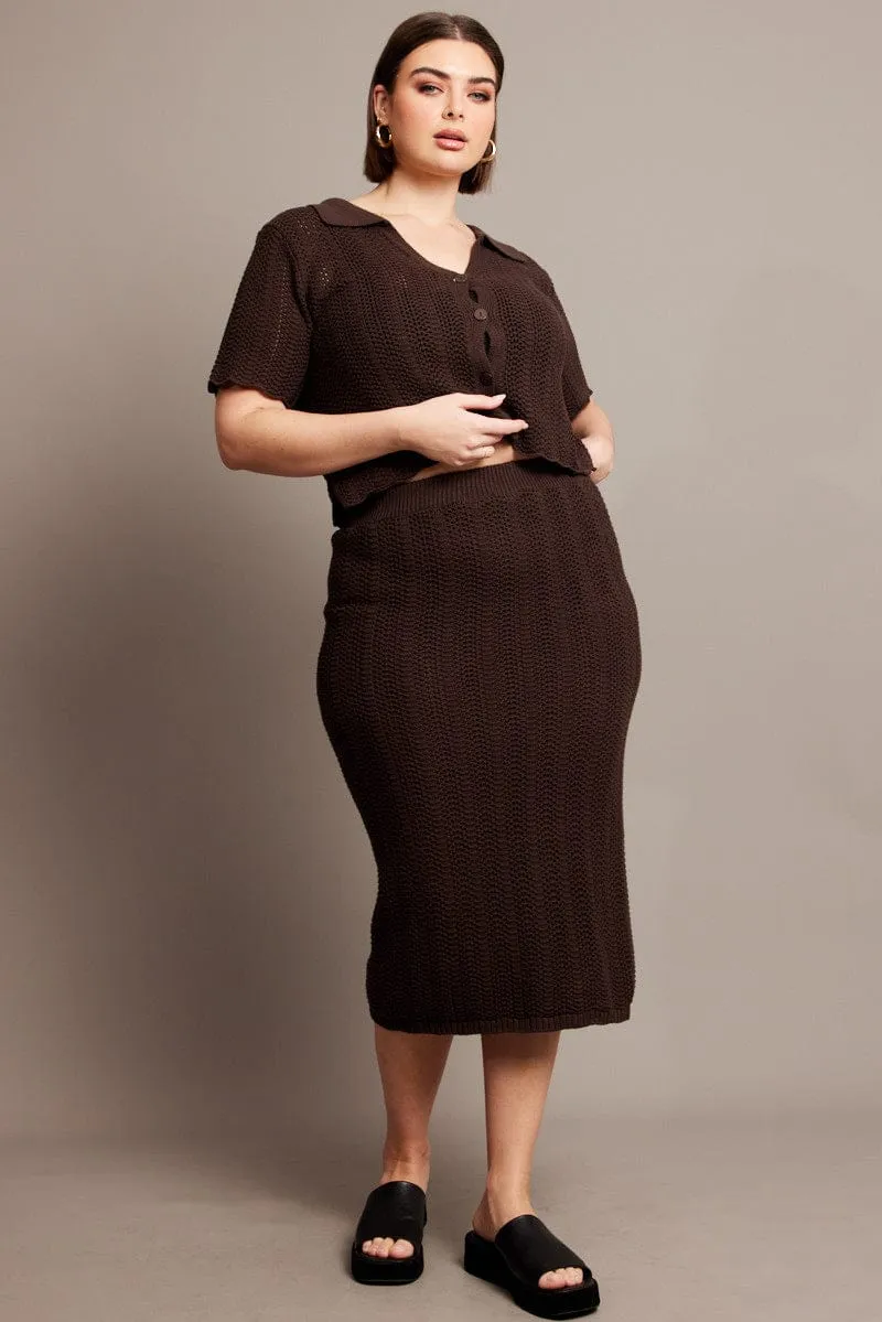 Limited Release Brown Crochet Look Knit Skirt