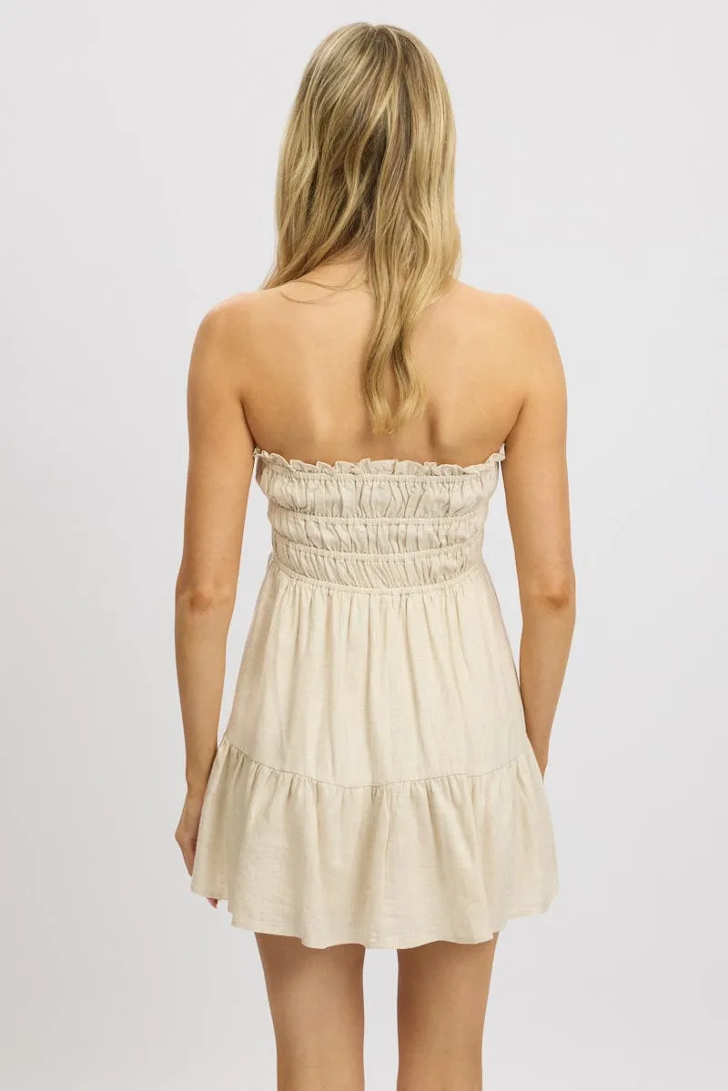 Flirty off-the-shoulder mini Beige Strapless Dress Mini