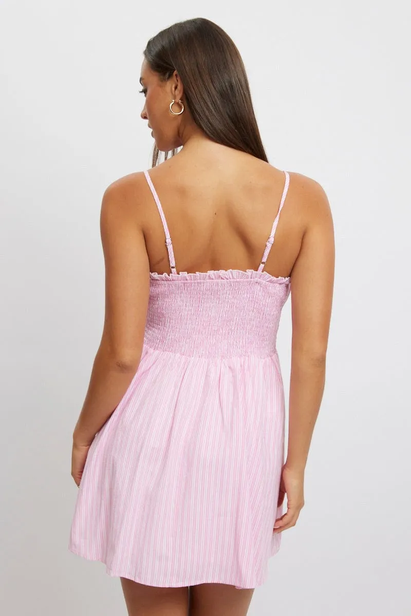 Pink Stripe Fit And Flare Dress Mini Night Out