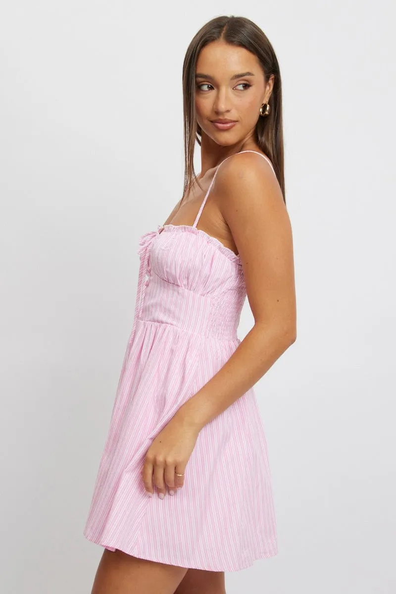 Bold statement dress Pink Stripe Fit And Flare Dress Mini