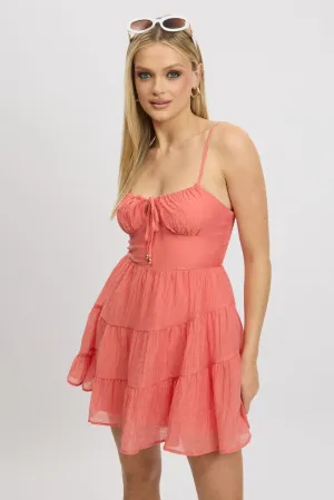 Smart Wear Red Fit And Flare Dress Mini Tiered